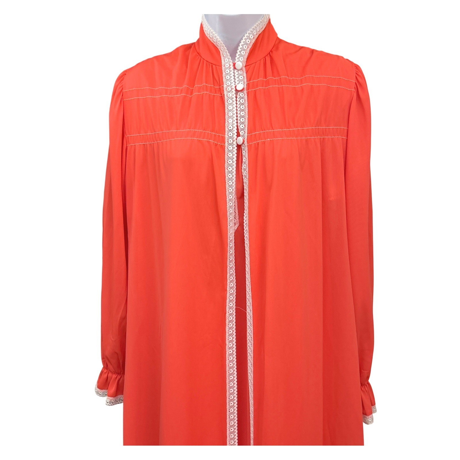 NWT Vintage Montgomery Ward Coral Hostess Gown Maxi Nightgown Lace Trim Peignoir