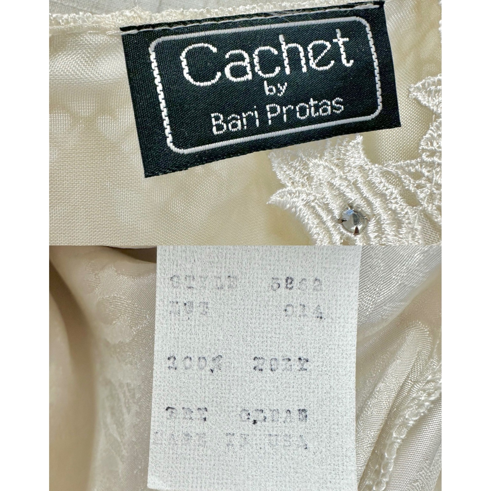 Cachet Bari Protas Floral Damask Lace Drop Waist Dress Womens 12 Cream Ivory 80s