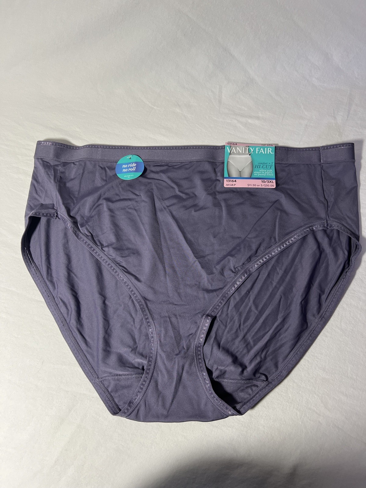 Soft & Silky Vanity Fair Comfort X3 Hi-Cut Panty 10/3XL 13164 New Blue color