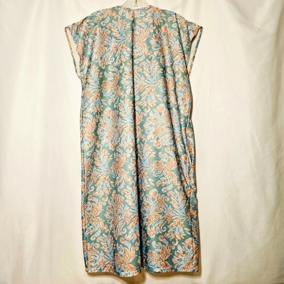 Vintage Lady Lindsay Polyester Duster House Dress Blues Pinks Teal Size Medium