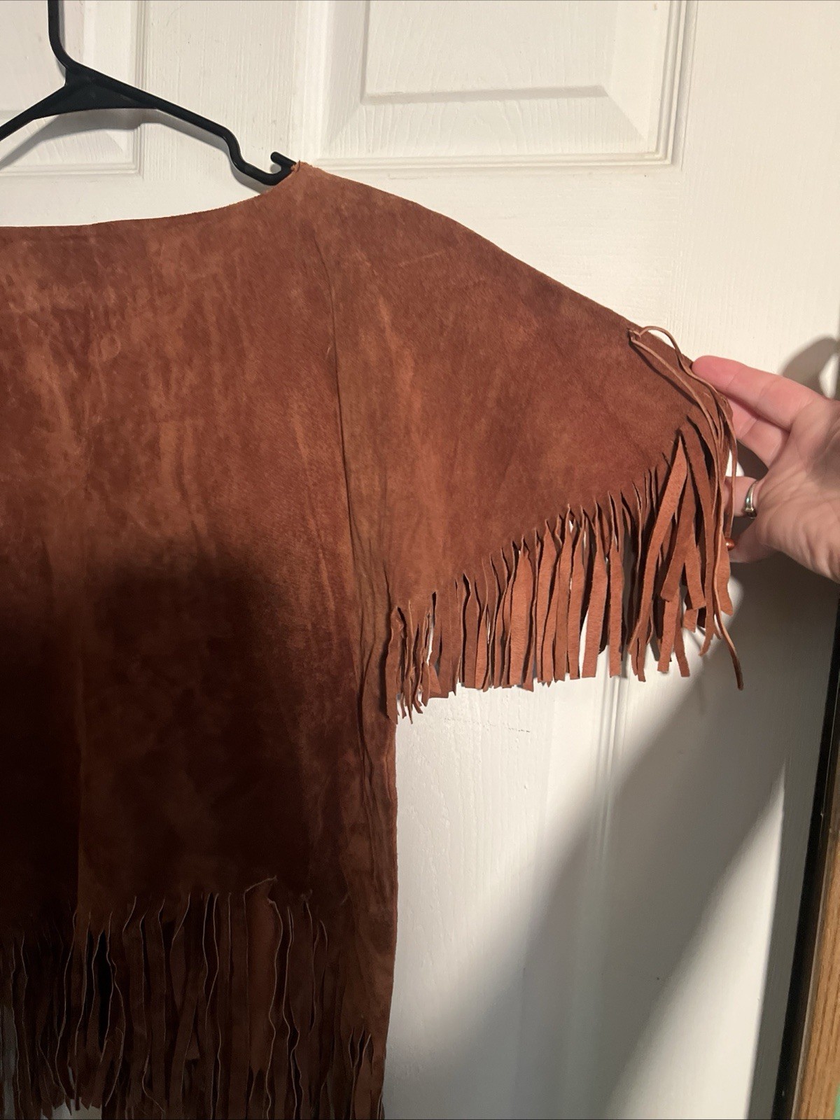 Vintage Brown Suede Native Tribal Style Fringe Tassels Beads Top Womens Small
