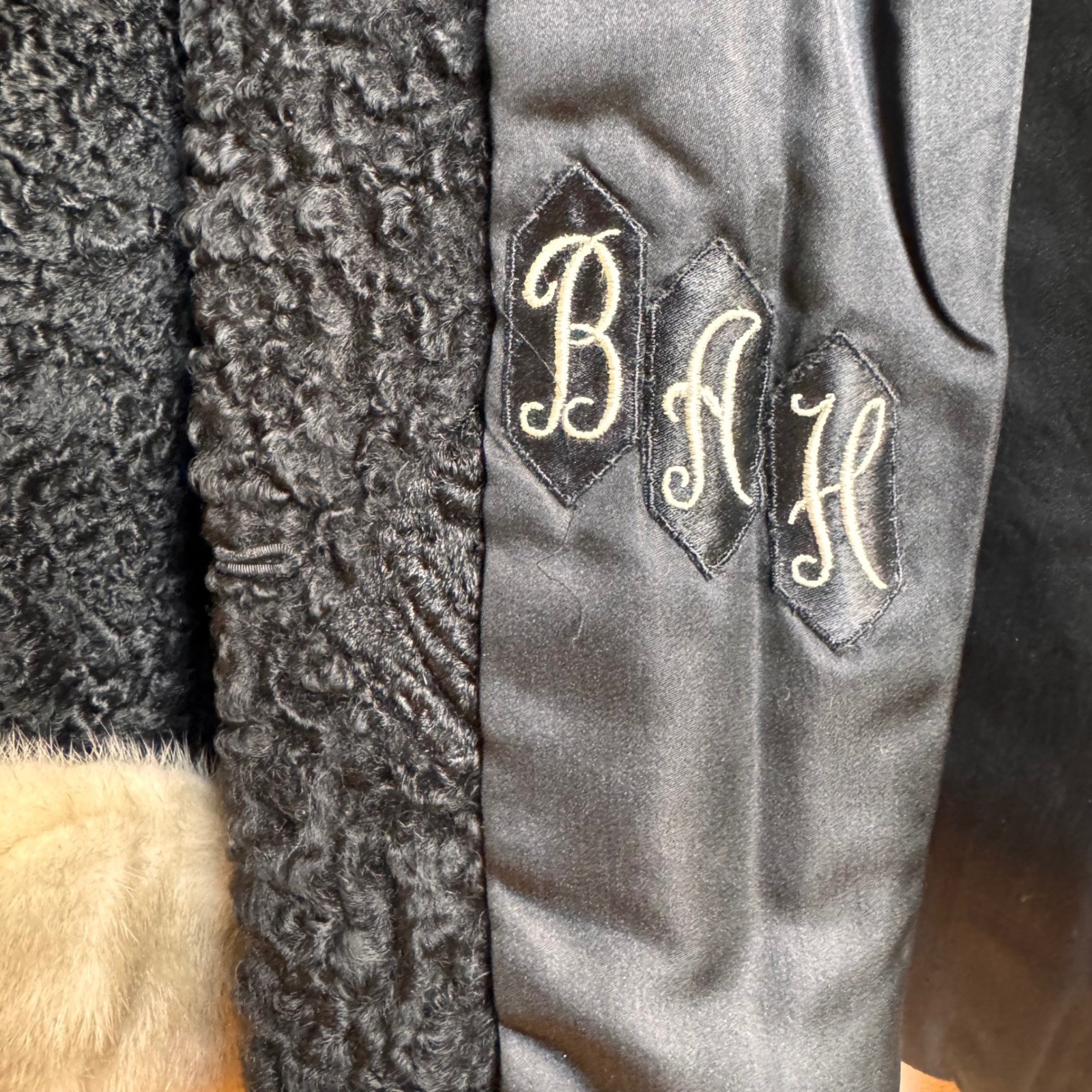 VTG Mink Trim Swakara Genuine South African Karakul Lamb Fur Swing Coat XL/1X