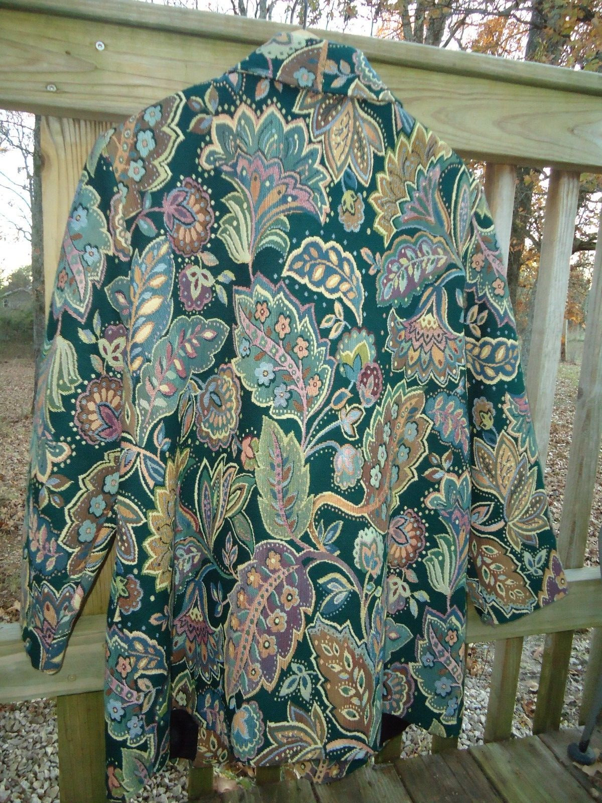 VTG Green Floral Tapestry Blazer Ascente 2X Shoulder Pads Pockets Granny Core
