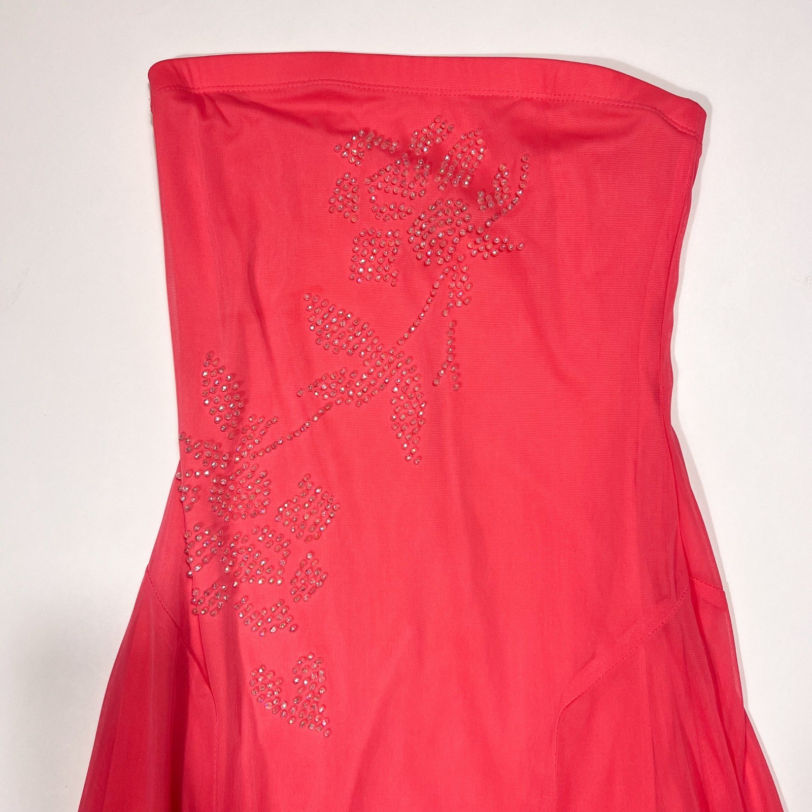 Vintage Be Smart Y2K Fairy Pink Strapless Rhinestone Handkerchief Hem Dress
