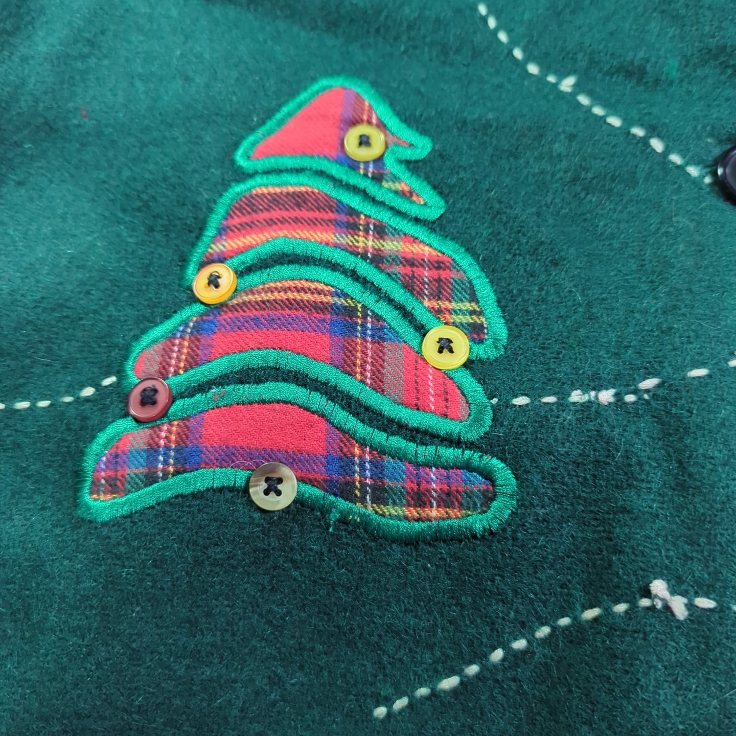 Vtg Ashley Hill Wool Vest Womens L Green Christmas Tree Cabin Buttons Country