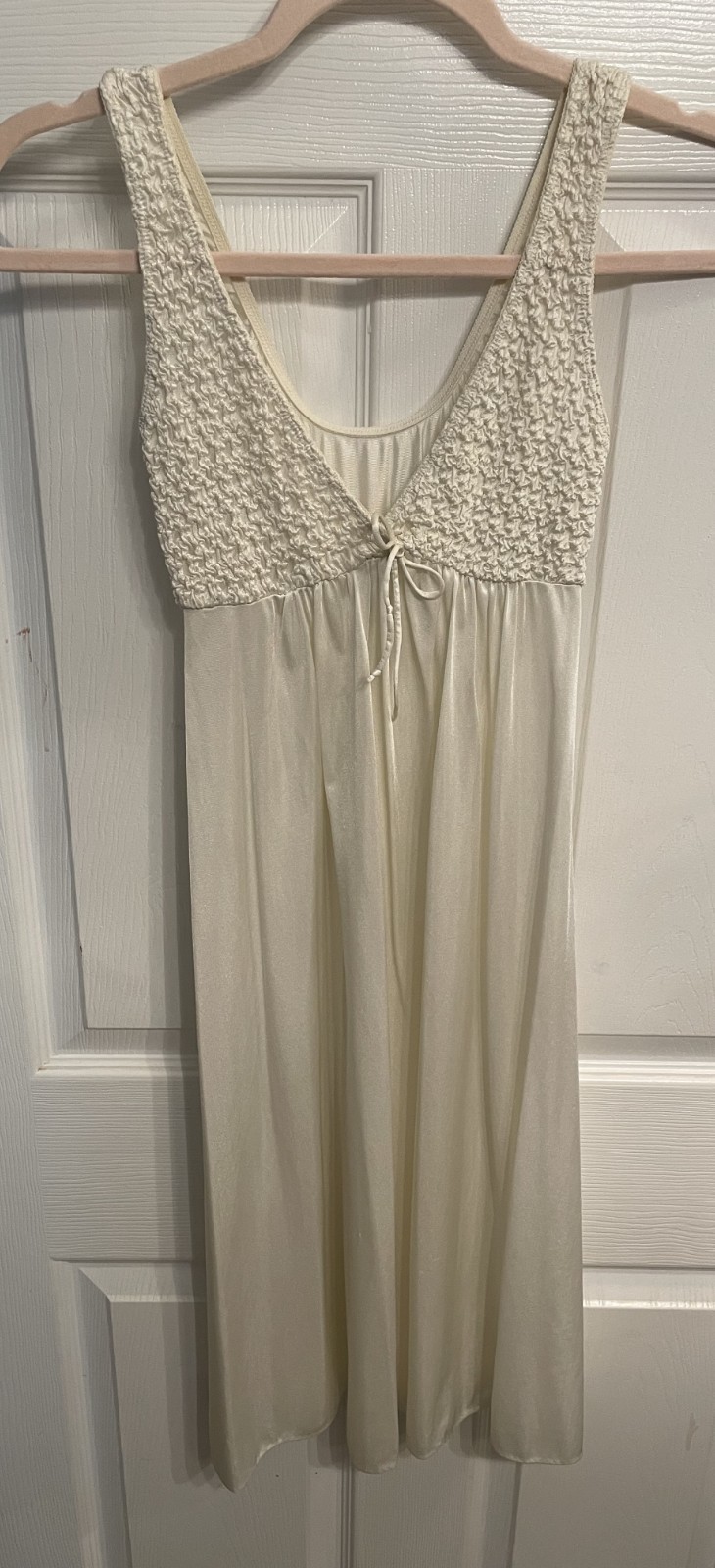 Vintage Kayser IVORY Nightgown Smocked Bodice Nylon Sheer Size Small