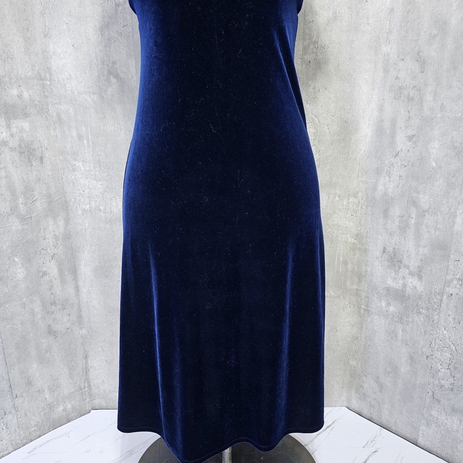 Vintage 90s Amy Byer California M/L Dark Blue Velvet Cowl Neck S/S Dress