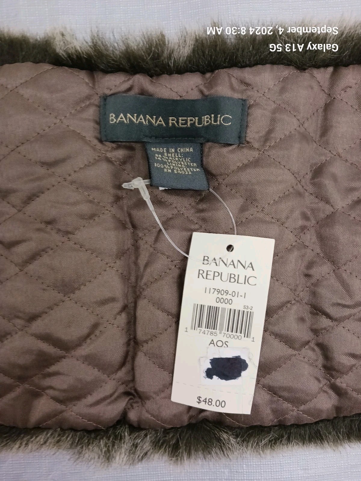 NWT Banana Republic Faux Fur Collar Brown L 36″