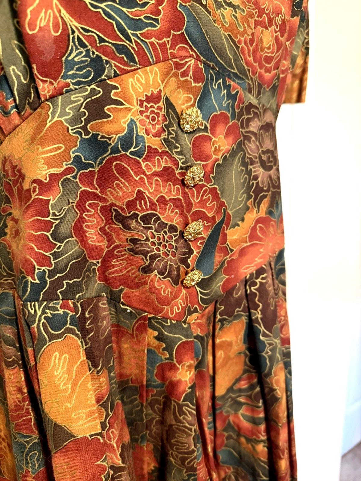 VTG 80’s MISS DORBY AUTUMN FLORAL COTTON BLEND RETRO DRESS SZ 12 (M-L)