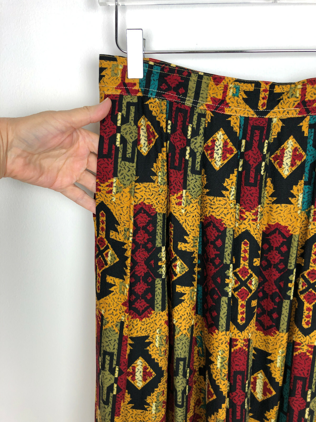 Vintage 90s Midi Skirt Worthington Southwest Western Tribal Aztec Pocket Size 14
