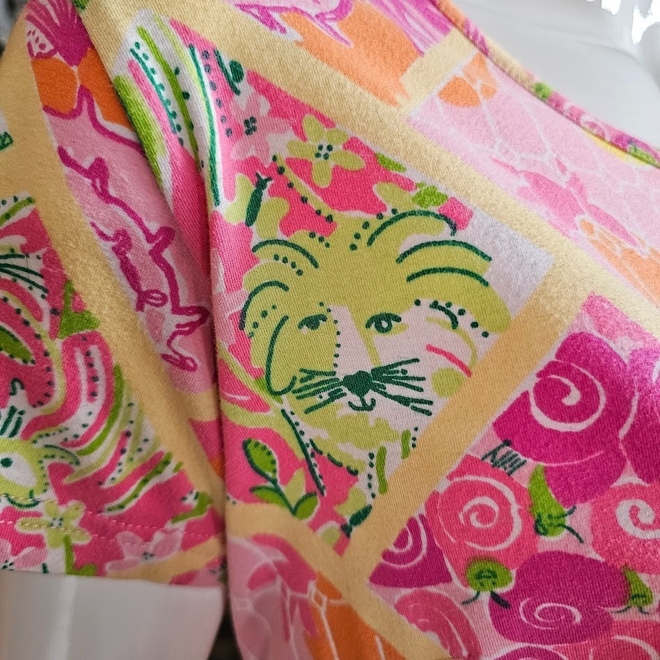 Vtg Y2K Lilly Pulitzer Worth Patch Lions Giraffe Patchwork T-Shirt Dress L/XL