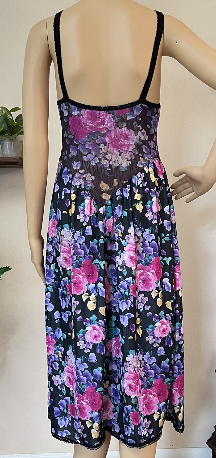 Vtg Feather Bed Intimates Slip Dress M Floral Nightgown Stretch Lace Ballerina