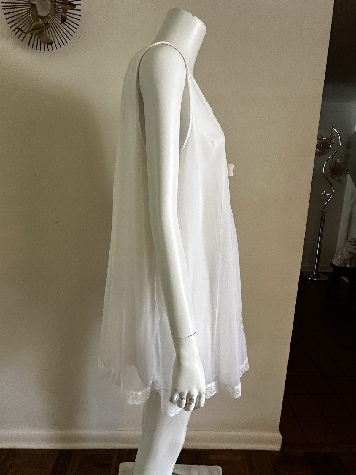 1960s Shadowline Nylon Peignoir Set M Babydoll Robe Lace Floral Sheer Boudoir