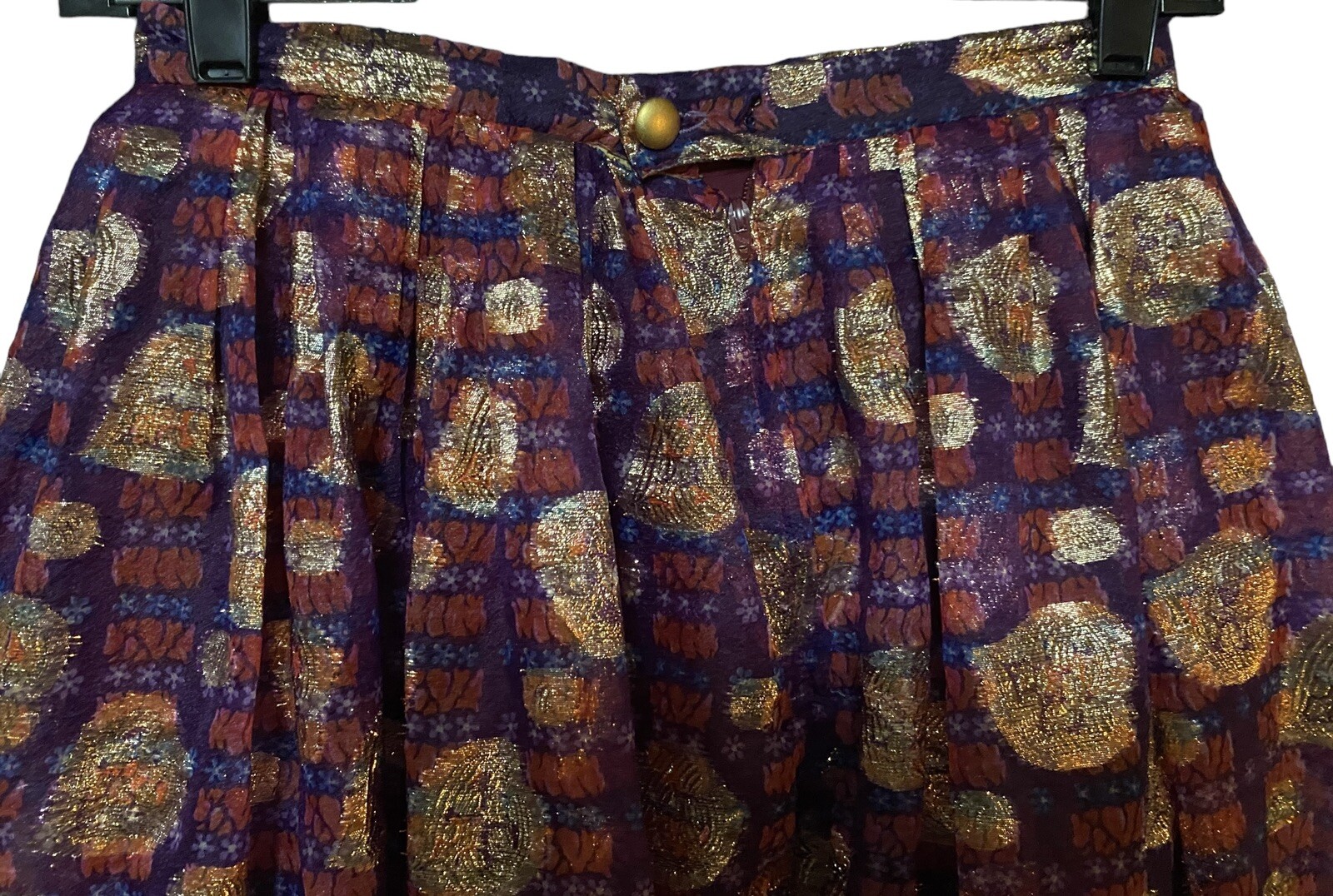 Vintage Eddy George California Maxi Skirt Purple Gold Metallic S