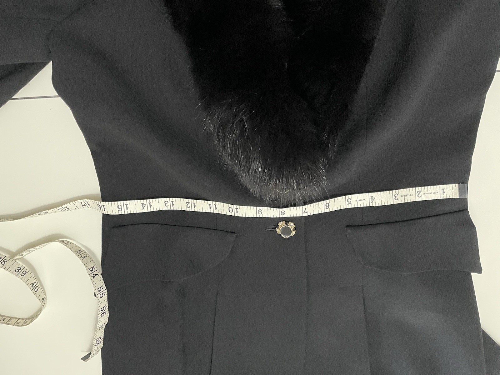 Vintage 90s Alberto Makali Black Fox Fur Collar Power Shoulder Blazer Jacket sm