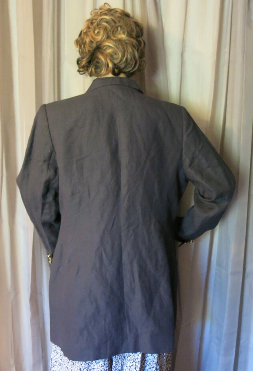 Vintage Stephanie Andrews Blazer Size 10P Navy Double Breasted Women Rayon