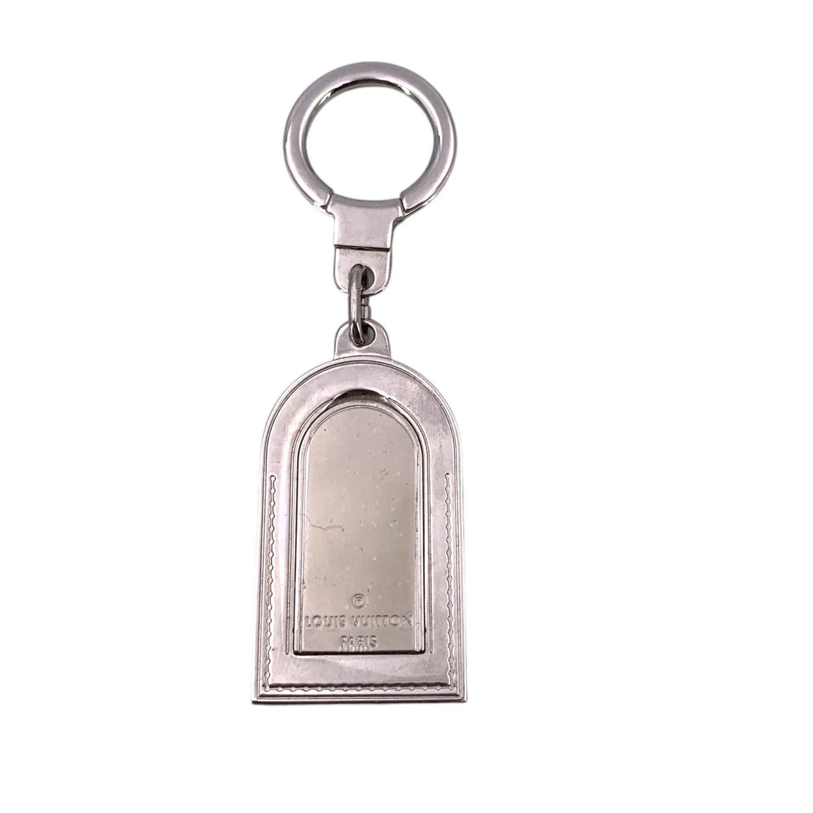 Authentic Louis Vuitton Silver Metal Luggage Tag Key Holder Key Ring