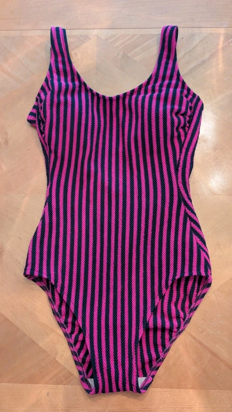 Vintage 80s Robby Len Magenta Black Textured One Piece Swimsuit Probable Sz S