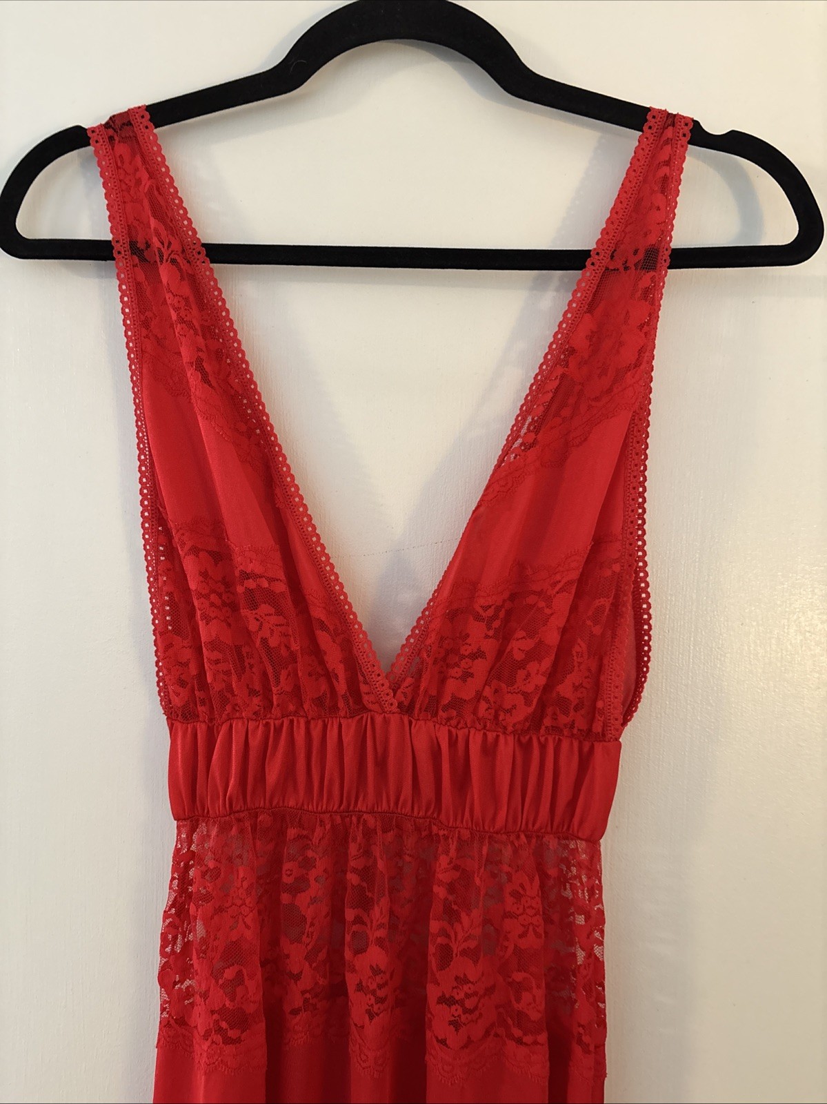 Vtg Lady Cameo Dallas Sexy Red Long Sheer Panel Silky Nightgown Gown Sz M USA