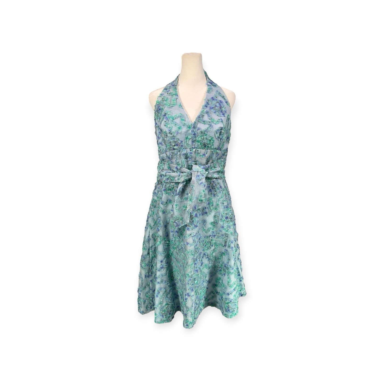 VTG SEQUIN CHIFFON COCKTAIL PROM PARTY HALTER DRESS PIN UP VAMP RETRO GLAM XXL