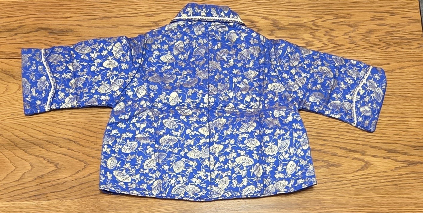 Vintage Blue Oriental-Style Button Front Jacket w/ Gold Lace Trim, Size 4