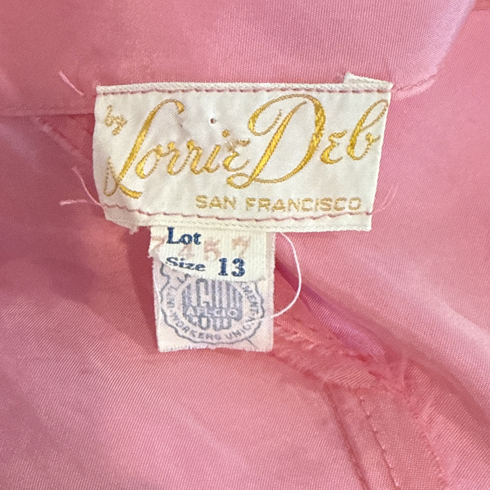 Vintage 50s LORRIE DEB Womens Sz 13 Tea Length Cocktail PINK Satin Party MINT