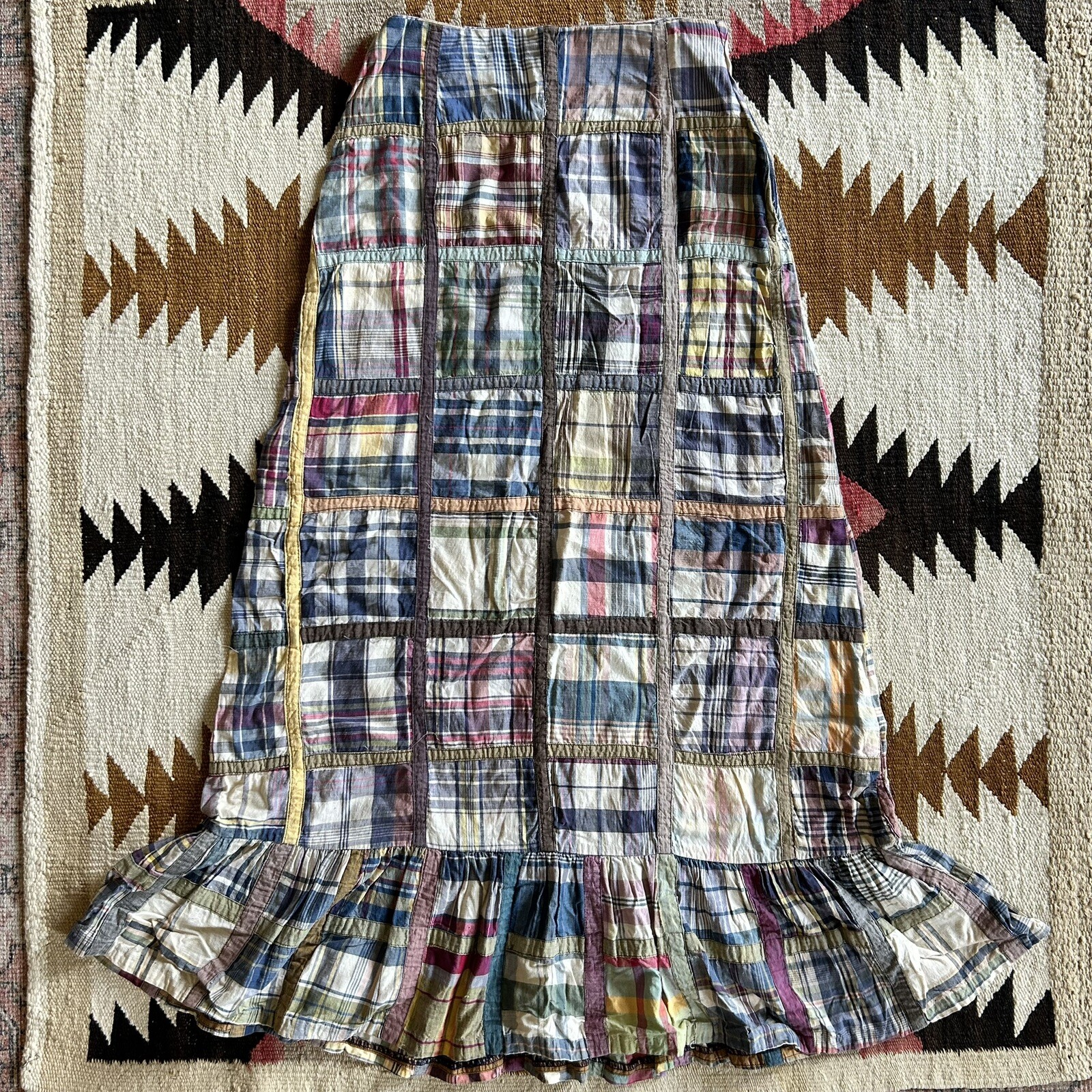 Vintage 1960s Madras Cloth Plaid Side Zip Skirt Sz 24 Waist
