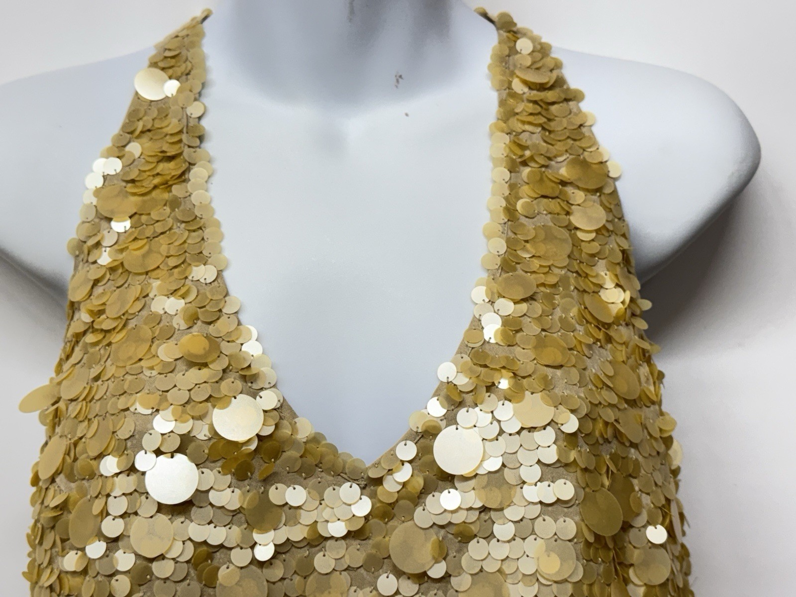 Rare Y2K Vintage City DKNY Gold/Ivory Camisole Paillette Top Women’s Sz 12