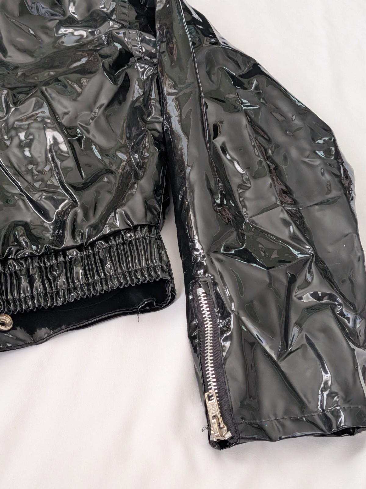 Vtg 80’s Shiny Black Vinyl Crop Moto Biker Jacket Glam Rock Punk New Wave Sz S