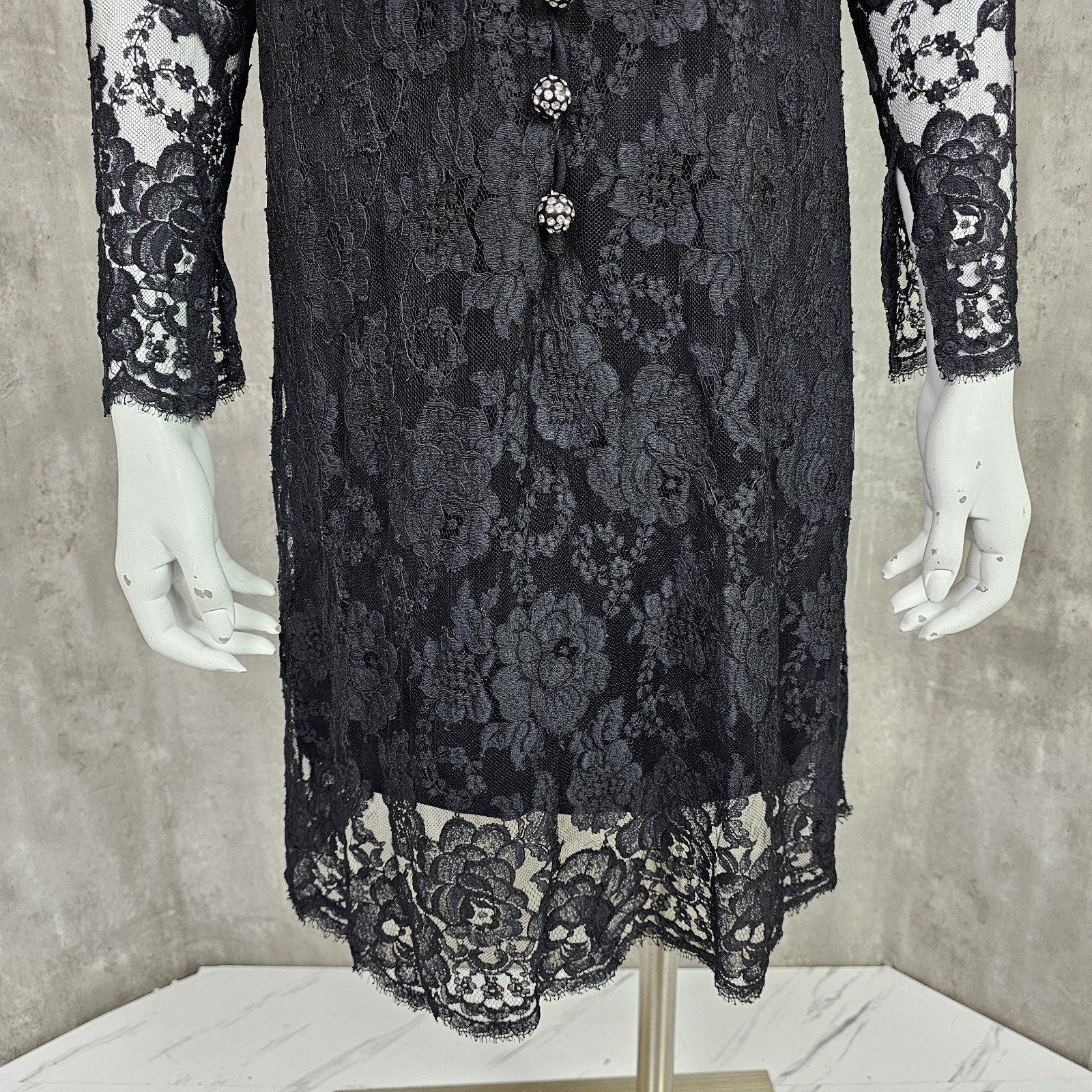 Vintage 60s Werle Beverly Hills Womens S Black Lace Cocktail Dress Gothic Formal