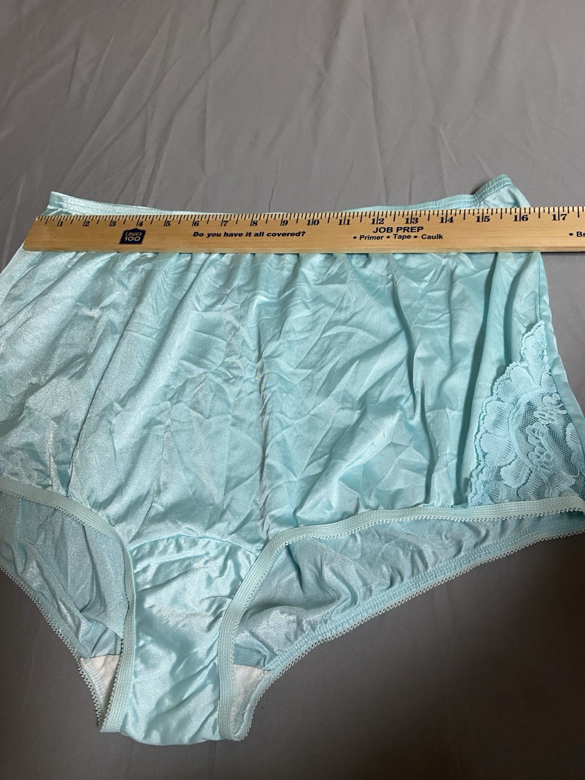 Vintage VANITY FAIR Nylon Lace Trim Silky Granny Sissy Panty Aqua Blue 2XL
