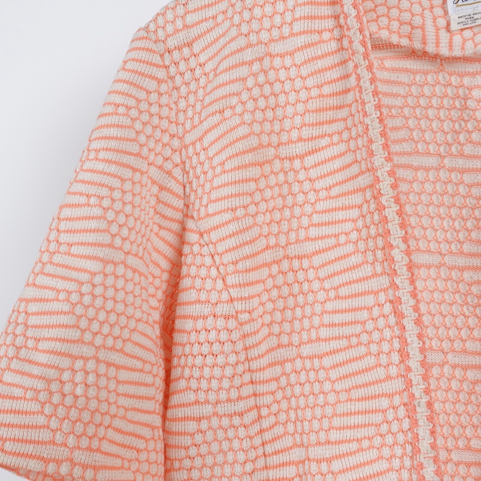 Vintage 70s Knit Short Sleeve Cardigan Nelly Don Stoner Square Medium Coral