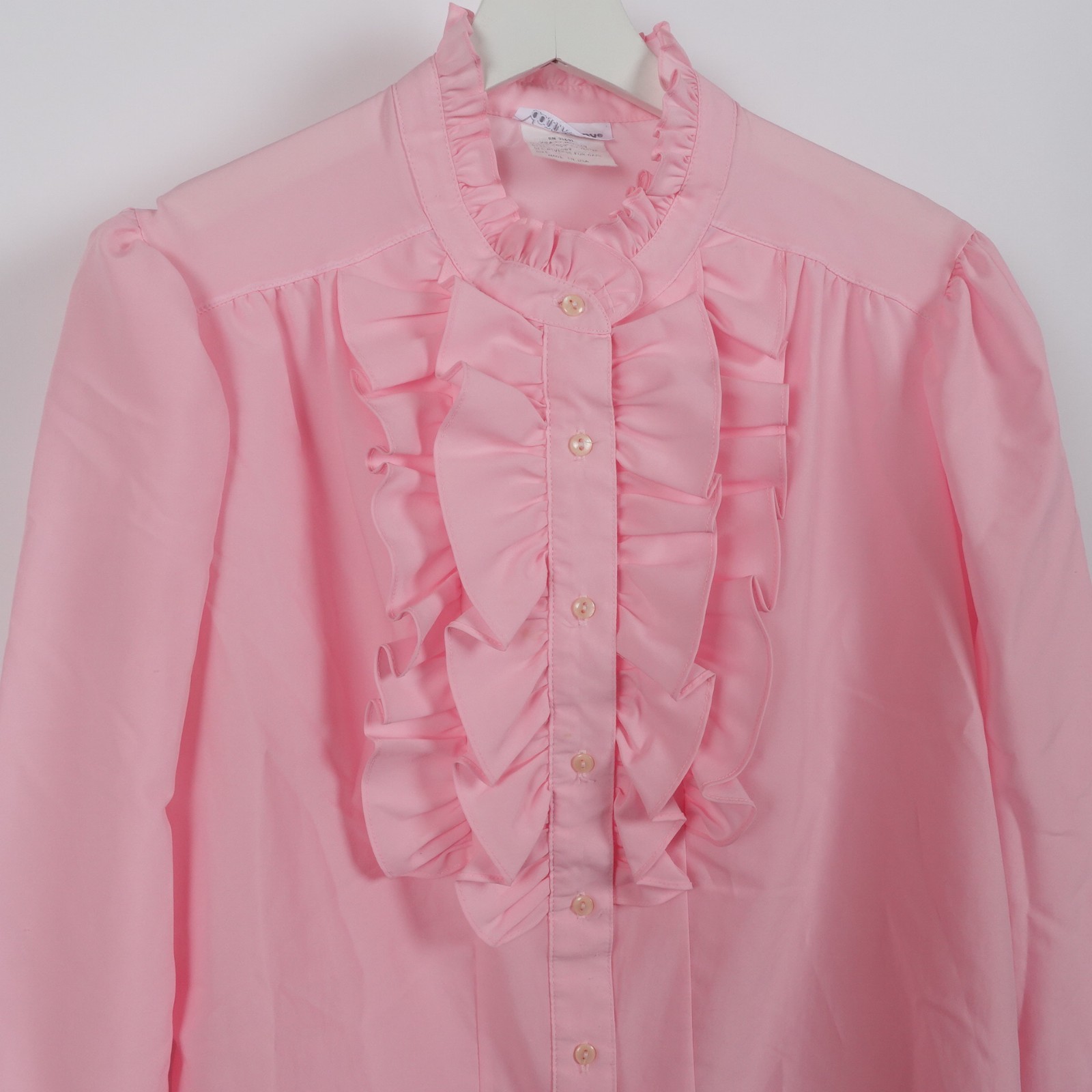 Vintage Donn Kenny Womens Large Ruffle Long Sleeve Button Modest Granny Pink