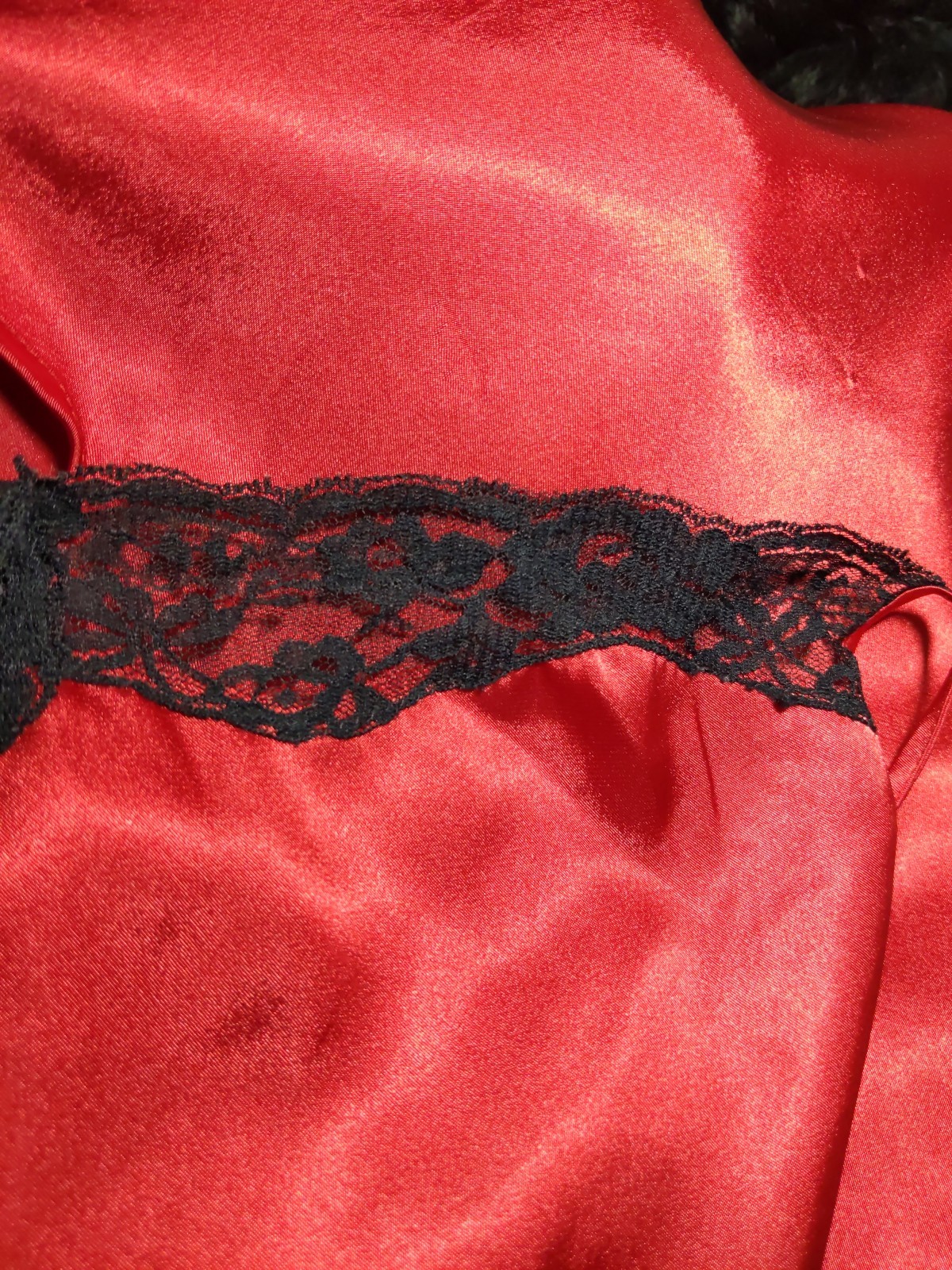 Vintage Secret Treasures Red Black Lace Lingerie Chemise Nightie Nightgown M