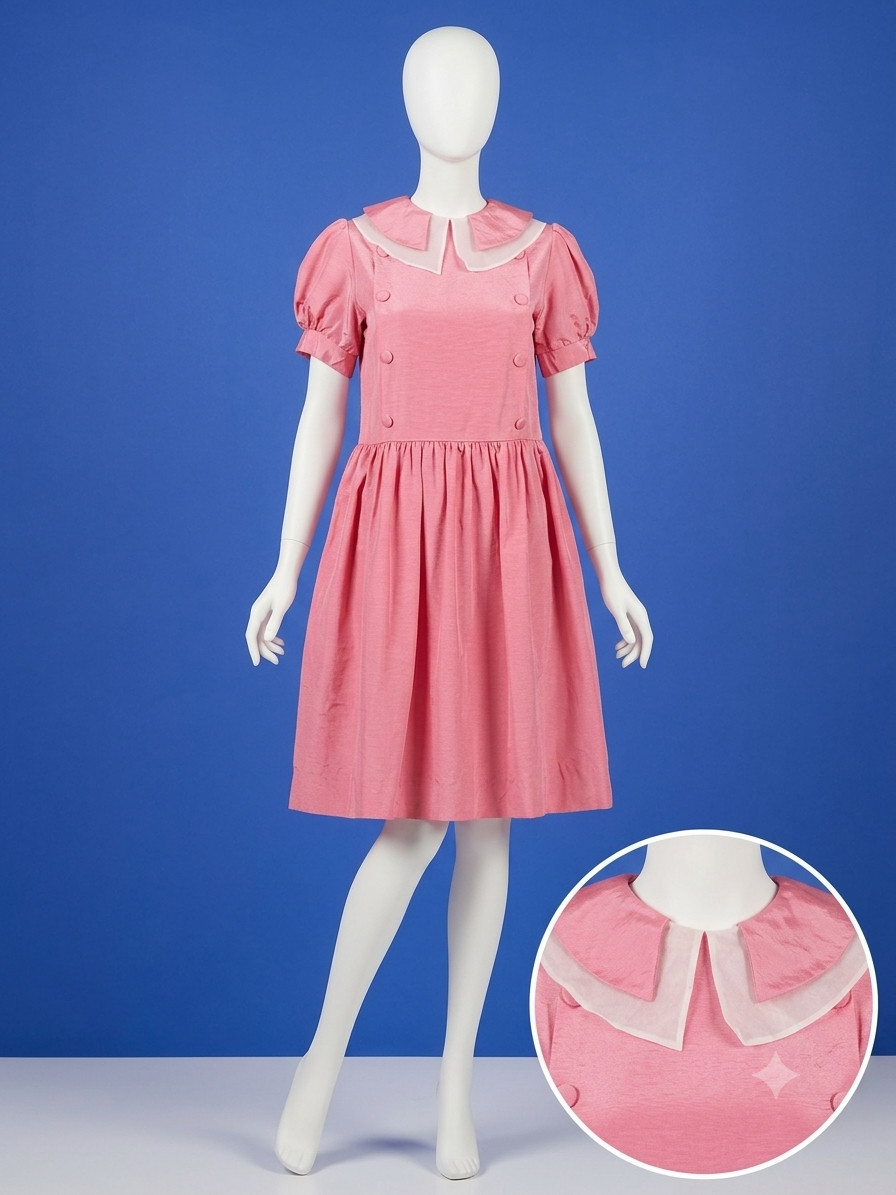 Vintage 1980s Bright Pink Taffeta Babydoll Dress Size M