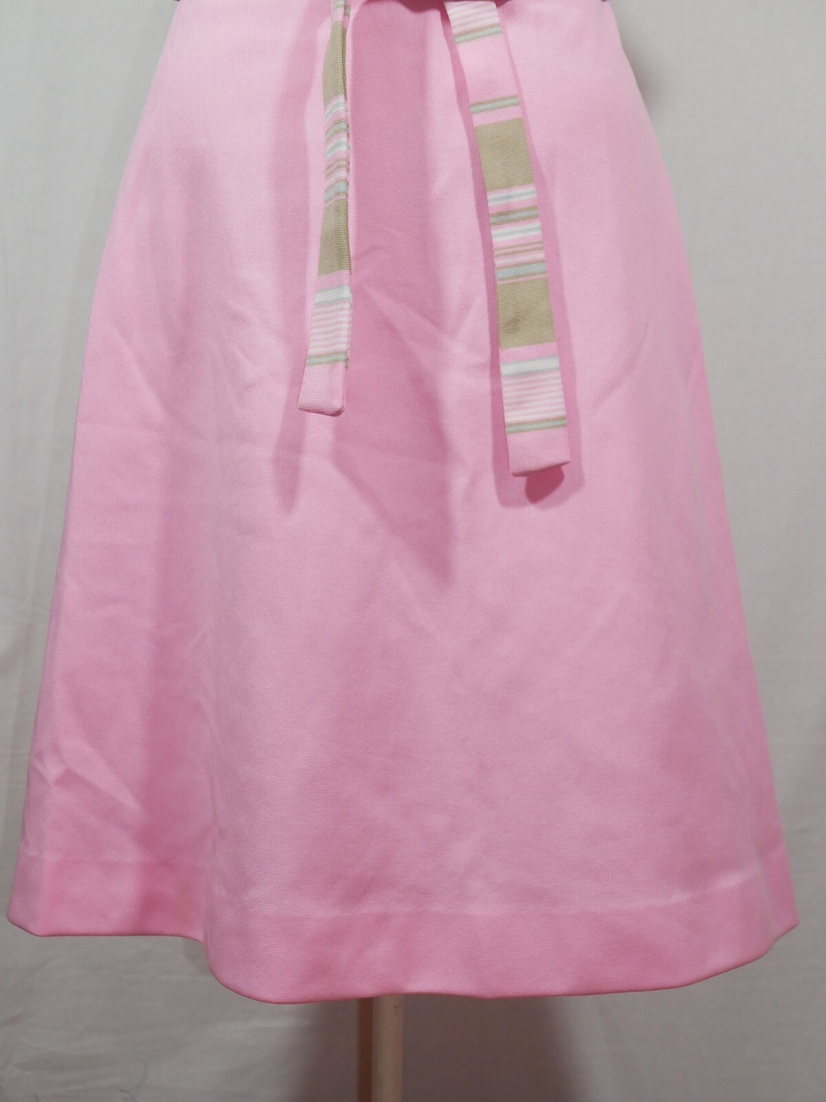 Vtg 60s C. M. Courtney Pink Green Geometric Stripes Dress Mod GoGo Sz 7/8 Belt