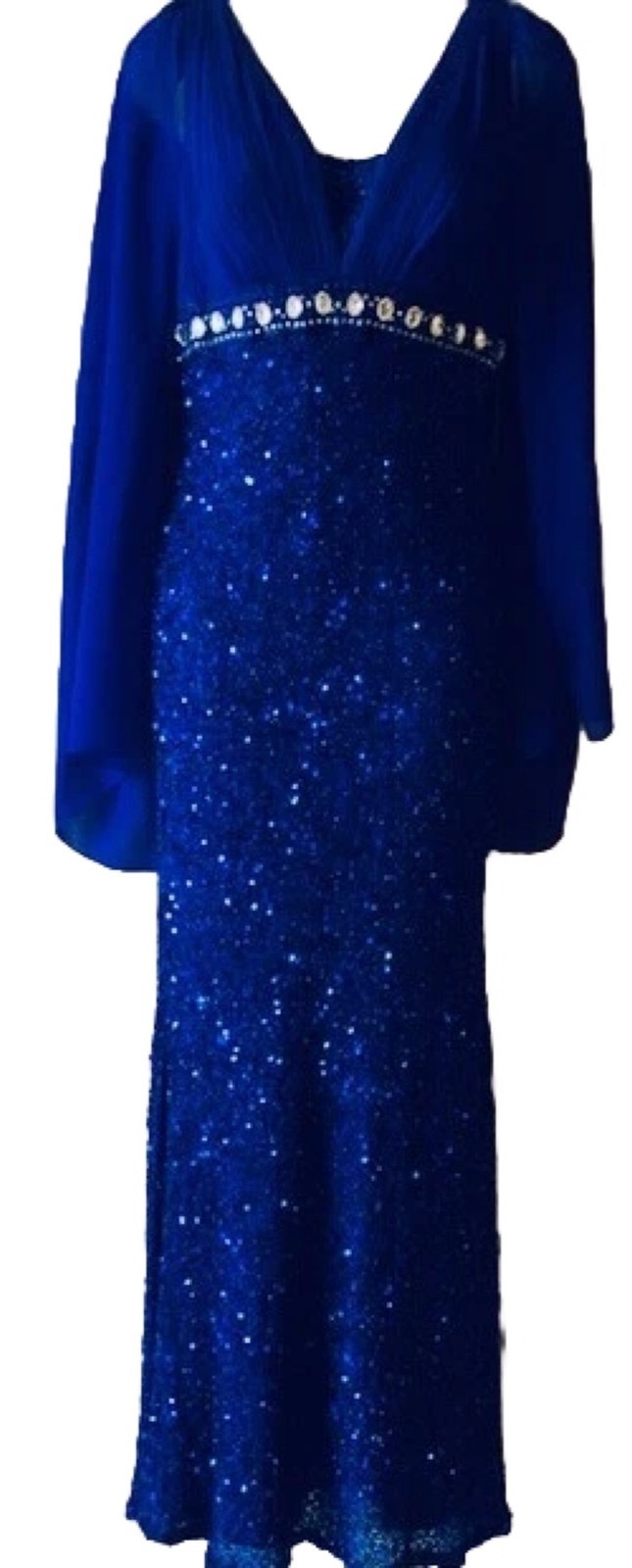 Vintage Sherri Hill Sequined Royal Blue Dress size 8P 100% silk / Match Clutch