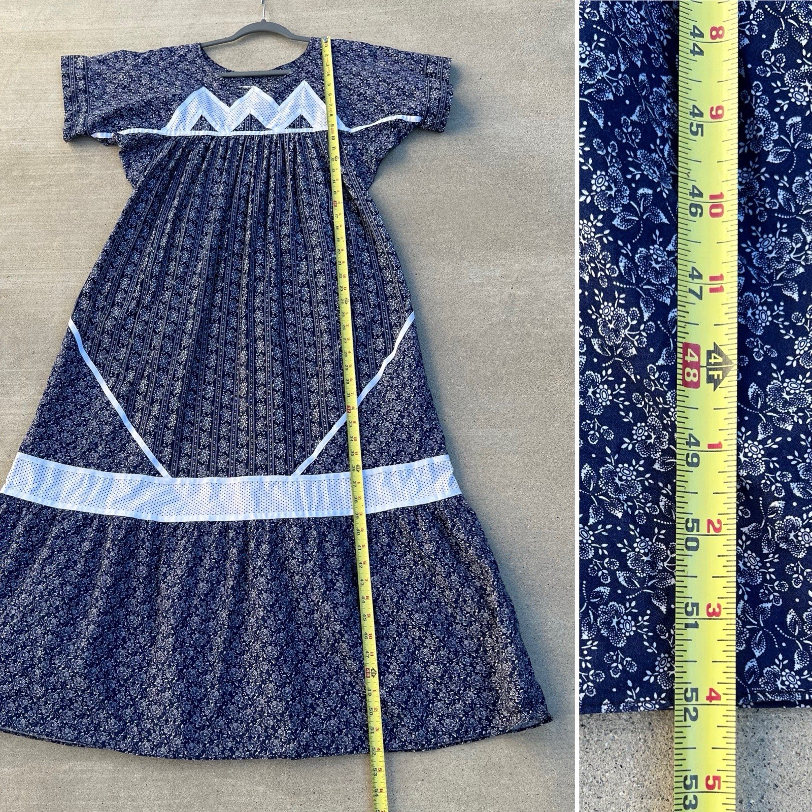 Carol Bennett Liberty House Hawaii Dress M Blue Floral Prairie Muu Muu Vintage
