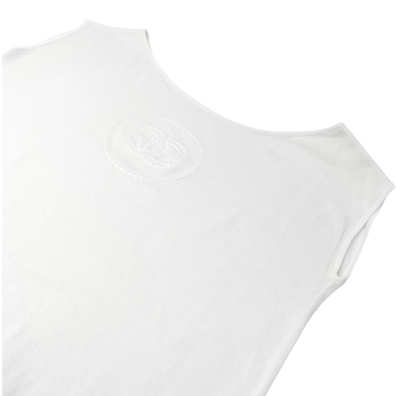 CHANEL Vintage 07P CC Mark Logo Knit Tank Dress One-piece White Cotton Stitch