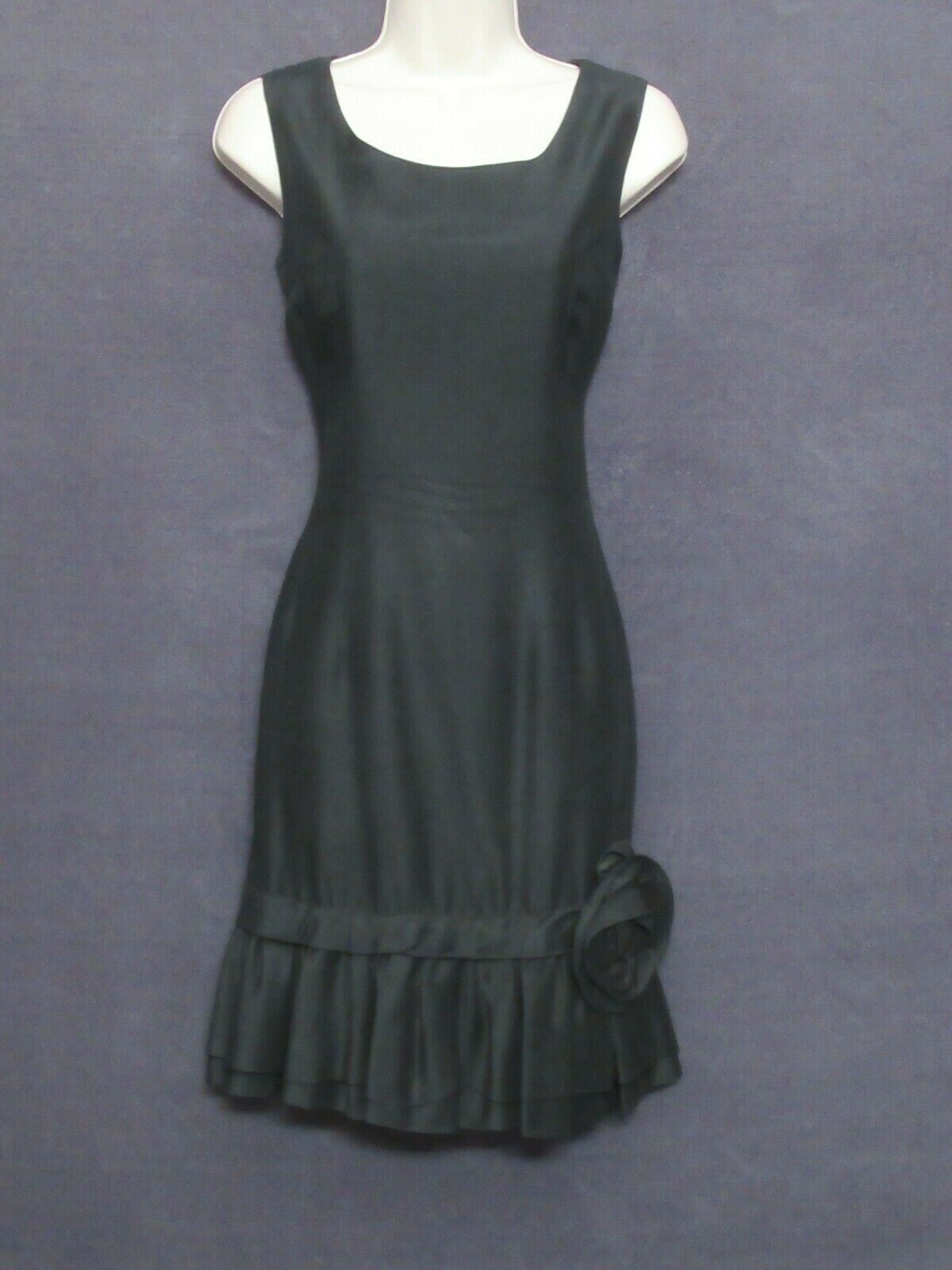50’s Vintage SABA Juniors Black Sleeveless Fitted Pleated Rosette Party Dress M