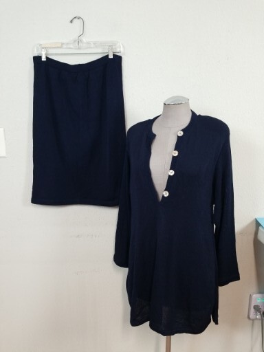VTG John Patrick For Geoda Design Knit Skirt/ Top Navy Set