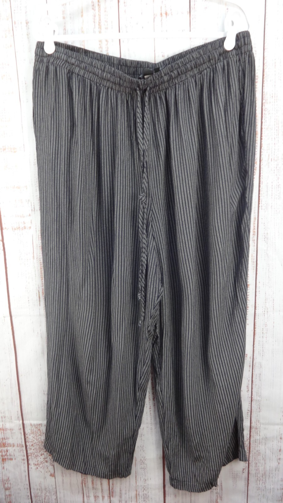 Vintage 90s Carole Little Black Striped Wide Leg Casual Plus Size Pants 20W