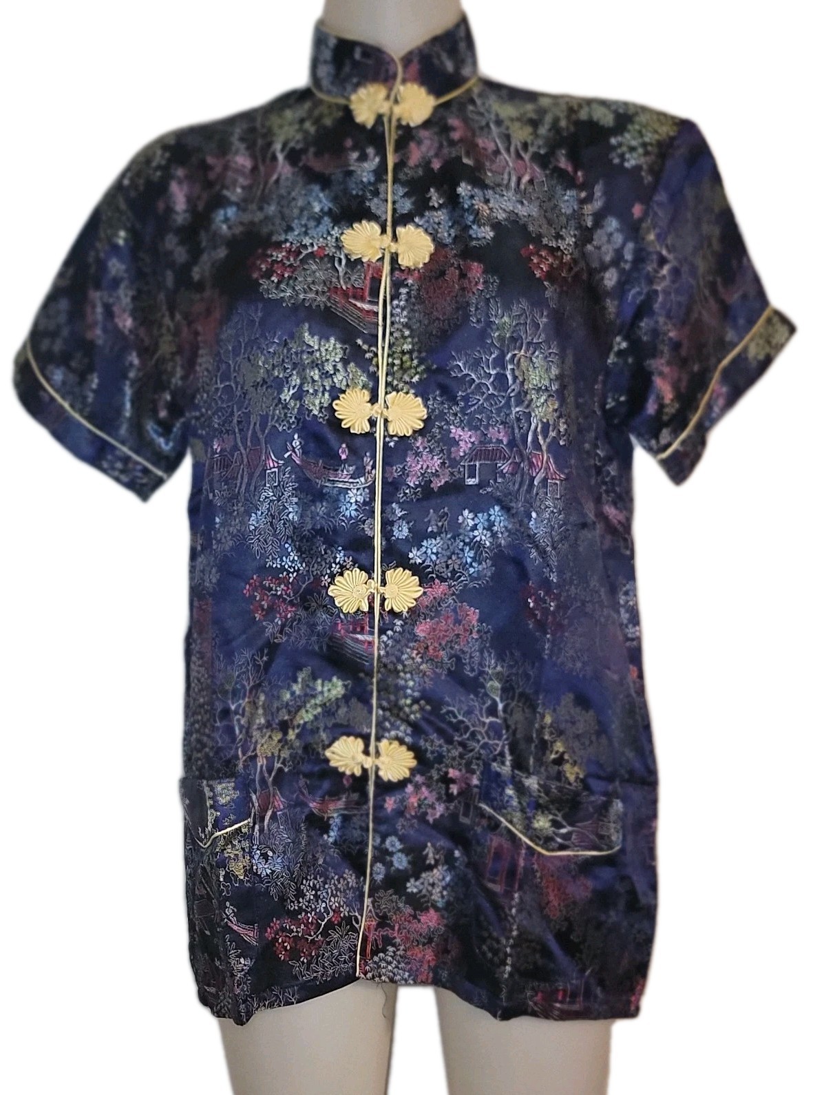 Vtg Da Shang Hai Sz L Womens Chinese/Oriental Satin Brocade Embroidered Top