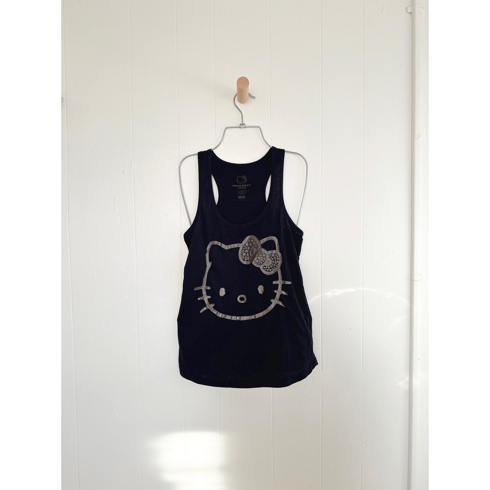 Forever 21 Hello Kitty Sanrio Silver Glitter Logo Racerback Tank Top Black M