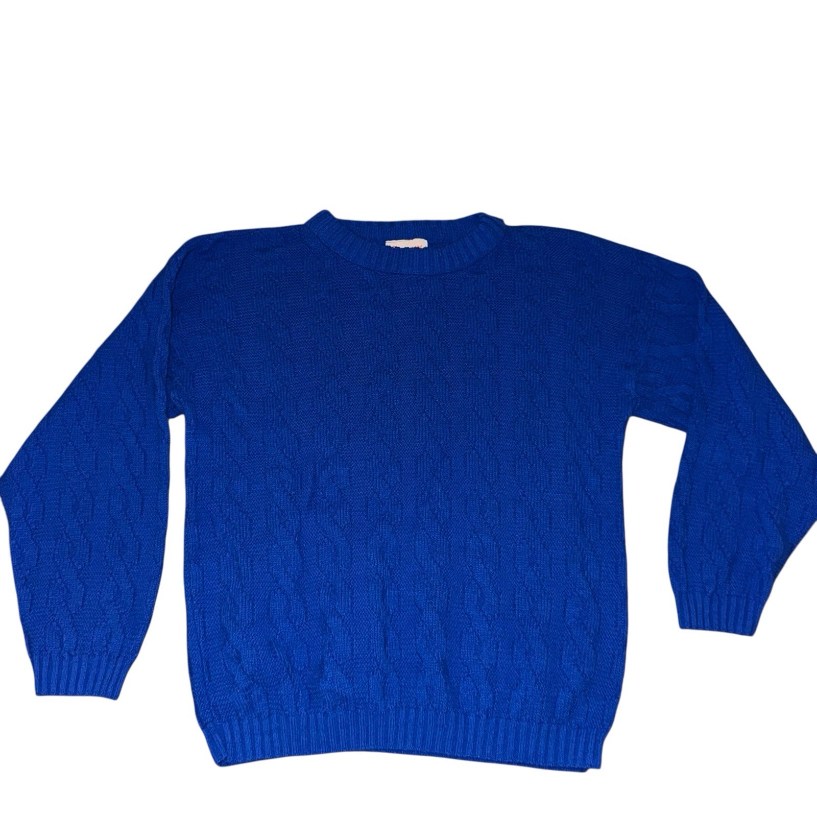 Vintage 90s Women’s Sweater Spunky Size Large Bright Blue Pattern USA Made