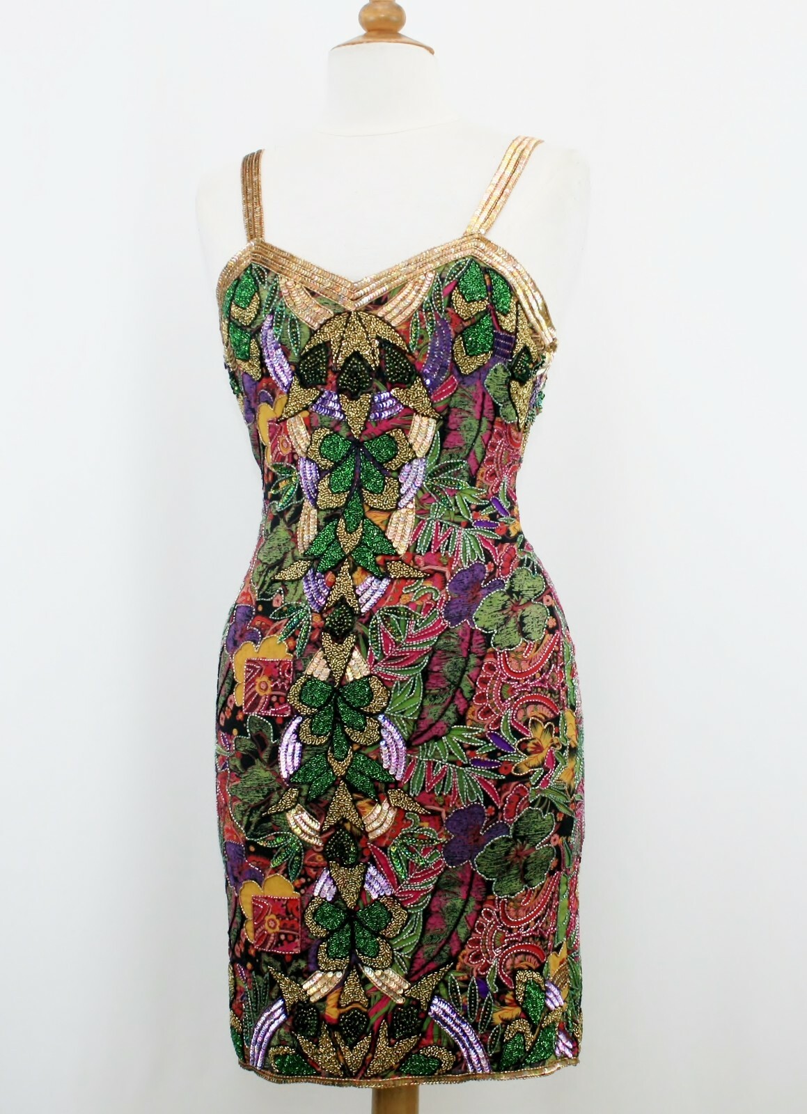 Jasdee Vintage Dress Hand Work Bead & Sequins & Hand Print On Silk Style 5005M