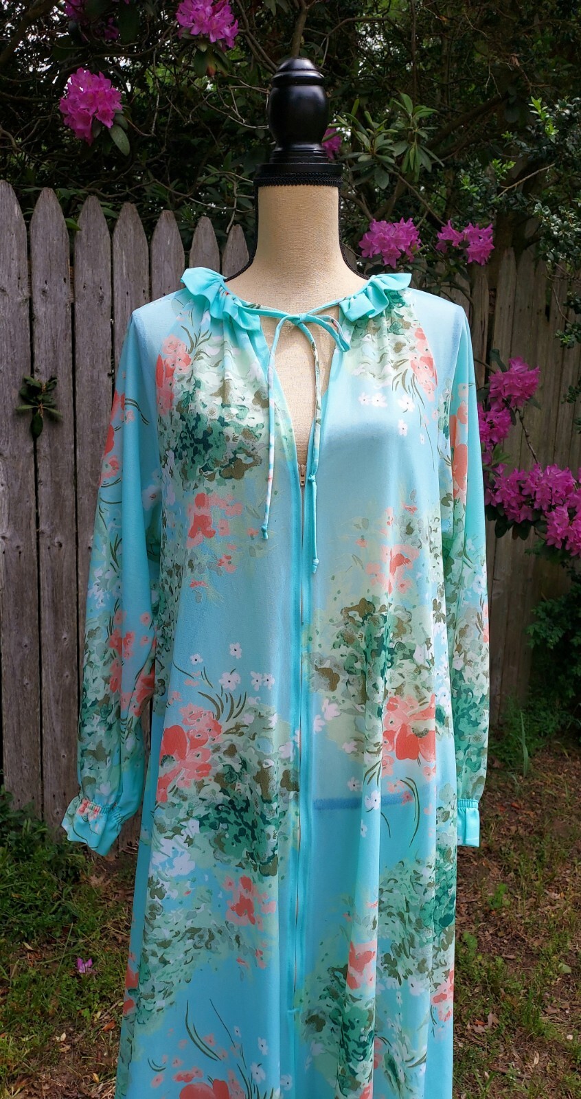 Vintage The Fashion Place Sears Floral Zip Front Nylon Nightgown Robe Size S
