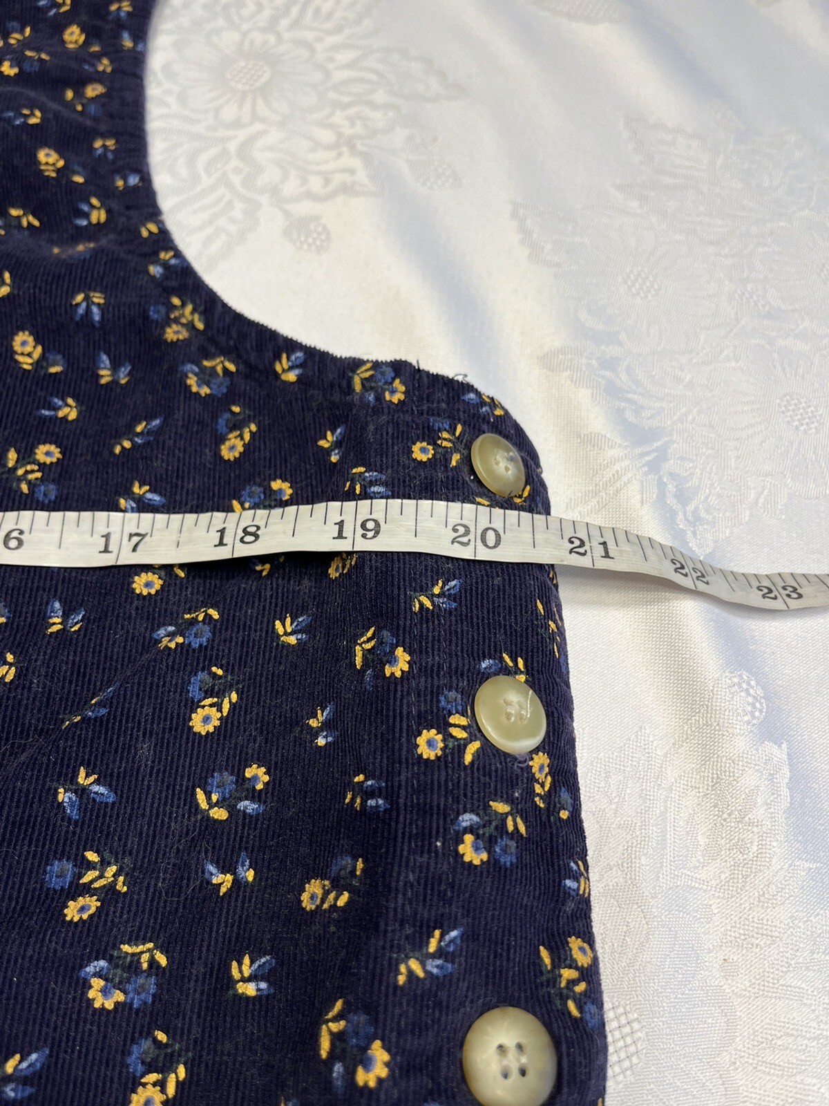 Fads Vintage 1980’s Blue Floral Corduroy Jumper Pina Fore Dress Midi Size 10P
