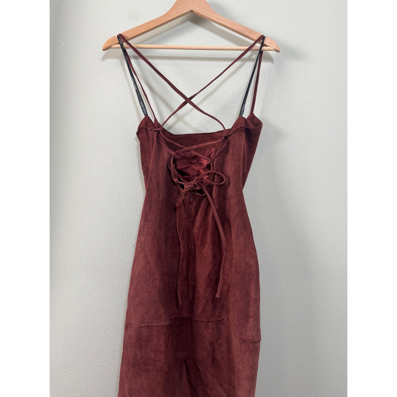 Vintage Deadstock Bisou Bisou 100% Suede Lace-Up Back Midi Dress Size L Western
