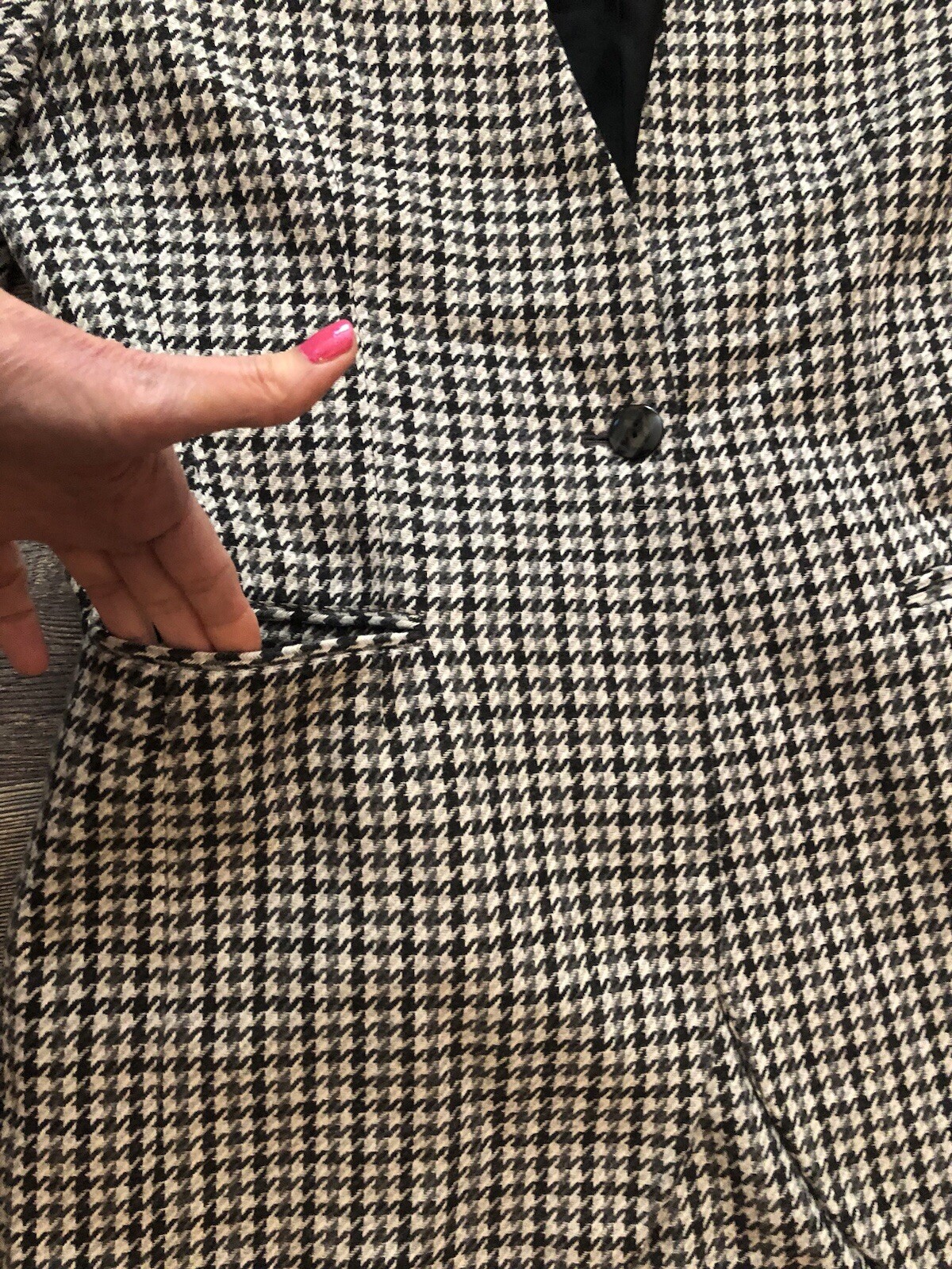 Spiegel Vintage Career Skirt Suit Black Tan Grey Houndstooth Wool Blend Size 14.